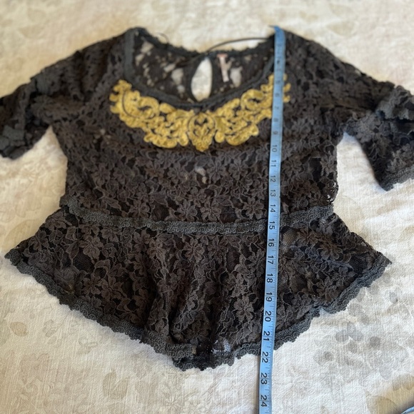 Free People Blue Gray Lace and Gold Ruffled Peplum Blouse - Picture 10 of 15
